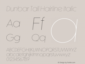 Dunbar Tall Hairline Italic 1.202 Font Sample