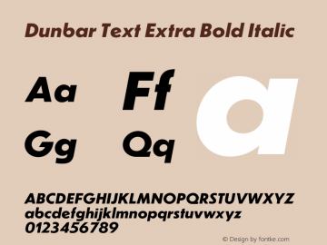 Dunbar Text Extra Bold Italic 1.202 Font Sample