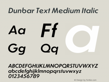 Dunbar Text Medium Italic 1.202 Font Sample
