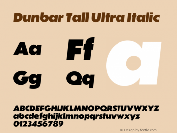 Dunbar Tall Ultra Italic 1.202 Font Sample