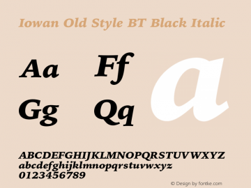 Iowan Old Style BT Black Italic Version 1.000 Font Sample