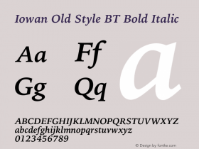 Iowan Old Style BT Bold Italic Version 1.000 Font Sample