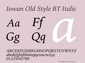 Iowan Old Style BT Italic Version 1.000 Font Sample