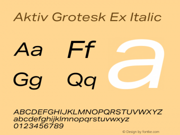 Aktiv Grotesk Ex Italic Version 3.011 Font Sample