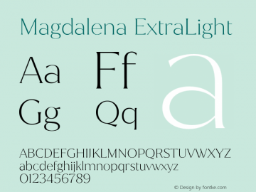 Magdalena-ExtraLight Version 1.001;PS 001.001;hotconv 1.0.88;makeotf.lib2.5.64775图片样张