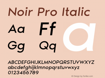 Noir Pro Italic Version 1.000;PS 001.000;hotconv 1.0.70;makeotf.lib2.5.58329 Font Sample