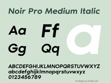 Noir Pro Medium Italic Version 1.000;PS 001.000;hotconv 1.0.70;makeotf.lib2.5.58329 Font Sample