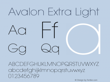 Avalon-ExtraLight Version 1.071 Font Sample
