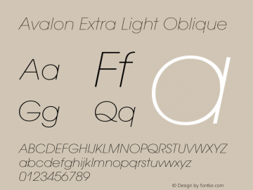 Avalon-ExtraLightObl Version 1.071 Font Sample