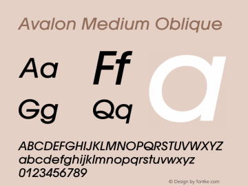 Avalon-MediumOblique Version 1.071 Font Sample