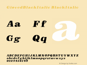 GiovedBlackItalic BlackItalic Version 001.000 Font Sample
