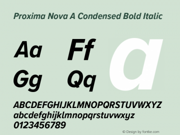 Proxima Nova A Cond Bold It Version 3.018;PS 003.018;hotconv 1.0.88;makeotf.lib2.5.64775 Font Sample