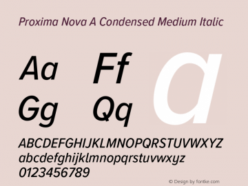Proxima Nova A Cond Medium It Version 3.018;PS 003.018;hotconv 1.0.88;makeotf.lib2.5.64775 Font Sample