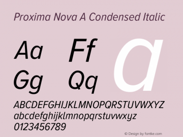 Proxima Nova A Cond It Version 3.018;PS 003.018;hotconv 1.0.88;makeotf.lib2.5.64775 Font Sample