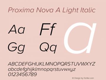 Proxima Nova A Light It Version 3.018;PS 003.018;hotconv 1.0.88;makeotf.lib2.5.64775 Font Sample