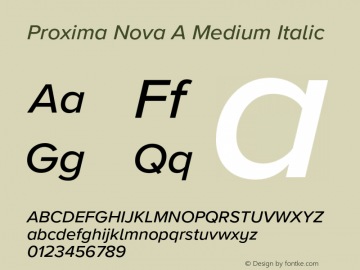 Proxima Nova A Medium It Version 3.018;PS 003.018;hotconv 1.0.88;makeotf.lib2.5.64775 Font Sample