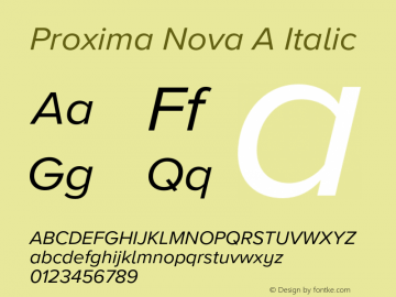 Proxima Nova A It Version 3.018;PS 003.018;hotconv 1.0.88;makeotf.lib2.5.64775 Font Sample