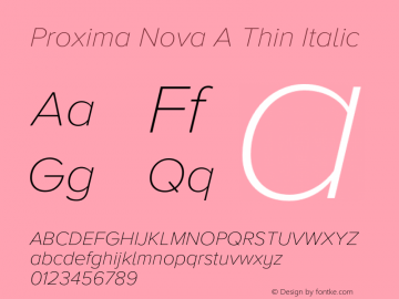 Proxima Nova A Thin It Version 3.018;PS 003.018;hotconv 1.0.88;makeotf.lib2.5.64775 Font Sample