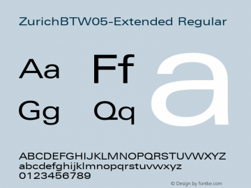 Zurich BT W05 Extended Version 1.20 Font Sample