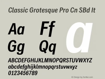 Classic Grotesque Pro Cn SBd It Version 1.00 Font Sample