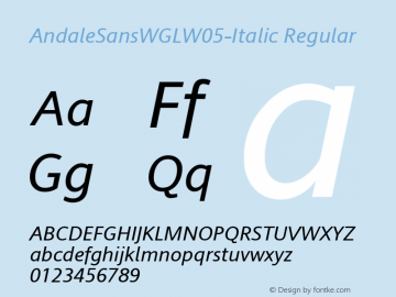 Andale Sans WGL W05 Italic Version 3.10 Font Sample