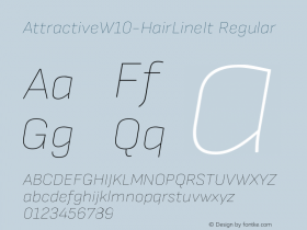 Attractive W10 HairLineItalic Version 3.001 Font Sample