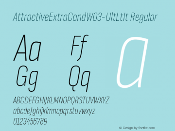 AttractiveExtraCond W03 UltLtIt Version 3.001 Font Sample