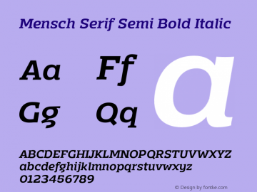 MenschSerif-SemiBoldItalic Version 1.000 Font Sample