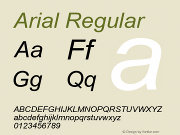 Arial W26 Italic Version 6.87 Font Sample