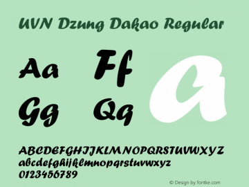 UVN Dzung Dakao Regular 0.8 March 2001. Bo Chu Tieng Viet Font Sample