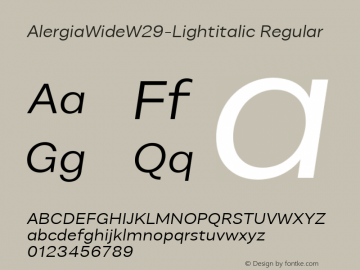 Alergia Wide W29 Light italic Version 1.00 Font Sample