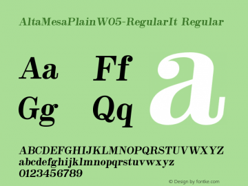 Alta Mesa Plain W05 Regular It Version 1.00 Font Sample