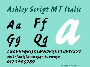 Ashley Script MT Italic Converter: Windows Type 1 Installer V1.0d.￿Font: V1.0 Font Sample