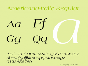 Americana-Italic Regular Unknown Font Sample