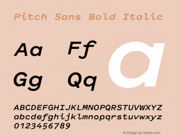 Pitch Sans Bold Italic Version 1.001 Font Sample