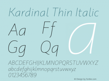 Kardinal Thin Italic 2.000 Font Sample