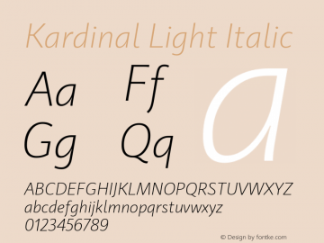 Kardinal Light Italic 2.000 Font Sample