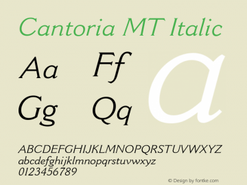 Cantoria MT Italic Version 1.00 - October 2001 Font Sample