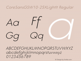 Core Sans GS W10 25 XLight It Version 1.10 Font Sample