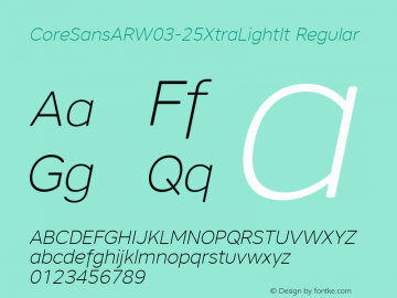 Core Sans AR W03 25 XLight It Version 1.00 Font Sample