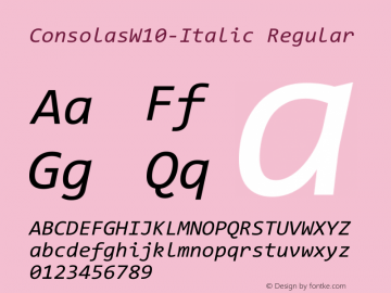 Consolas W10 Italic Version 1.1 Font Sample