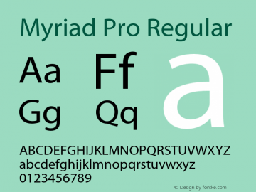 Myriad Pro Regular Version 2.007;PS 002.000;Core 1.0.38;makeotf.lib1.7.9032 Font Sample