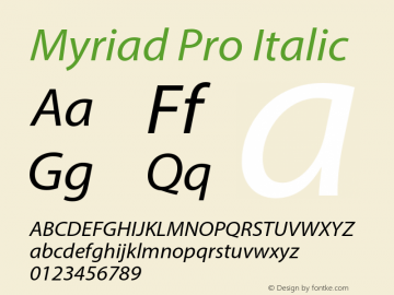 Myriad Pro Italic Version 2.092;PS 2.000;hotconv 1.0.67;makeotf.lib2.5.29150图片样张