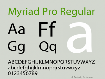 Myriad Pro Regular Version 2.074;PS Version 2.000;hotconv 1.0.64;makeotf.lib2.0.25650 Font Sample