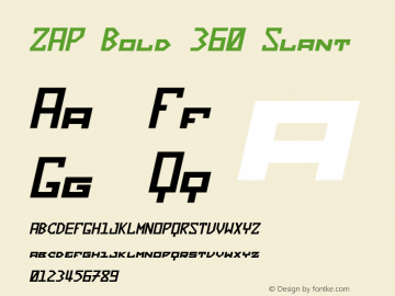 ZAP Bold 360 Slant Version 1.000;hotconv 1.0.109;makeotfexe 2.5.65596 Font Sample