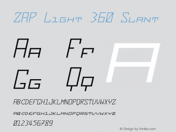 ZAP Light 360 Slant Version 1.000;hotconv 1.0.109;makeotfexe 2.5.65596图片样张