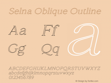 Selna Oblique Outline Version 1.000 Font Sample