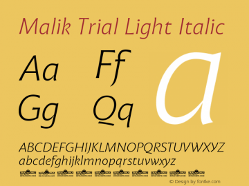 Malik Trial Light Italic Version 1.000图片样张
