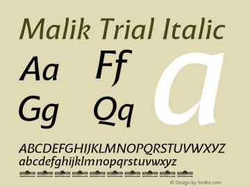 Malik Trial Italic Version 1.000 Font Sample