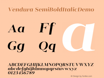 Vendura SemiBold Italic Demo Version 1.000;hotconv 1.0.109;makeotfexe 2.5.65596 Font Sample